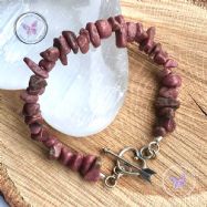 Rhodonite Chip Bracelet with Silver Heart Toggle Clasp
